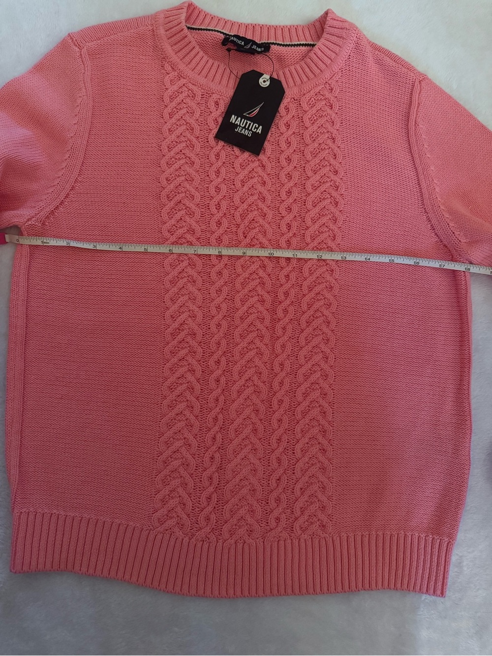 Nautica Pink Cable-Front Crewneck Sweater - Picture 6 of 8